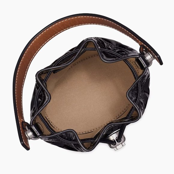 NWT Tory Burch Mini T Monogram Puffy Patent Leather Bucket Bag Crossbody Black - Picture 4 of 12